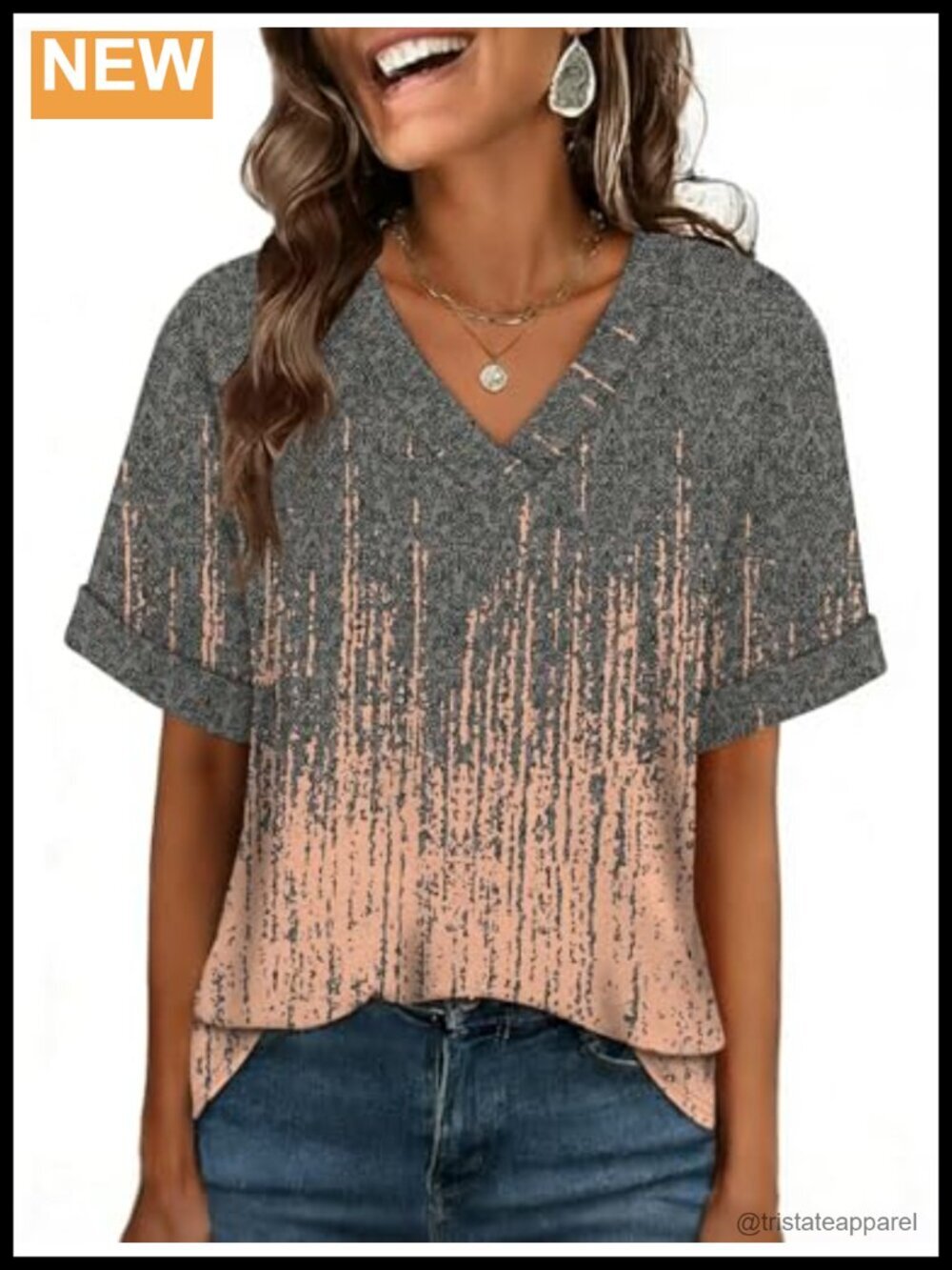 Oversized V Neck T-Shirt Rolled Sleeve Short Sleeve Plus Size Blouse